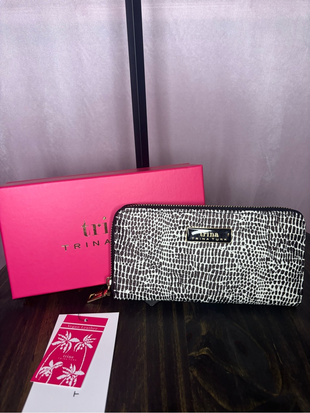 Trina Turk Black & White Patterned Zip-Around Wallet
